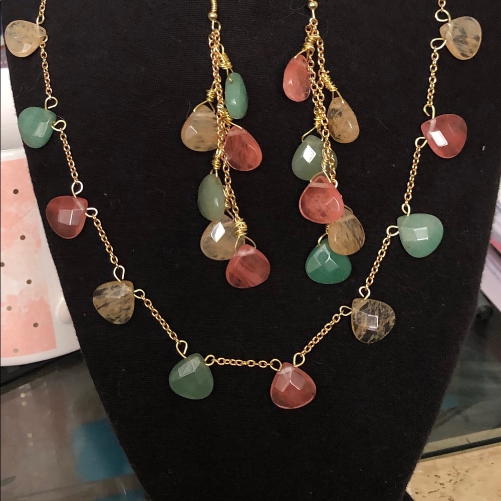 Matching necklace and earrings set.